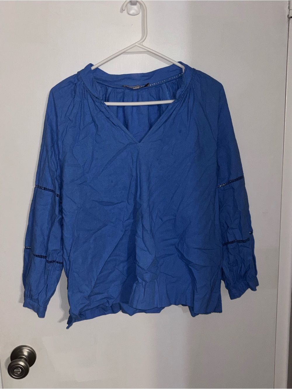 LOFT Royal Blue V-Neck Long Sleeve Peasant Blouse
